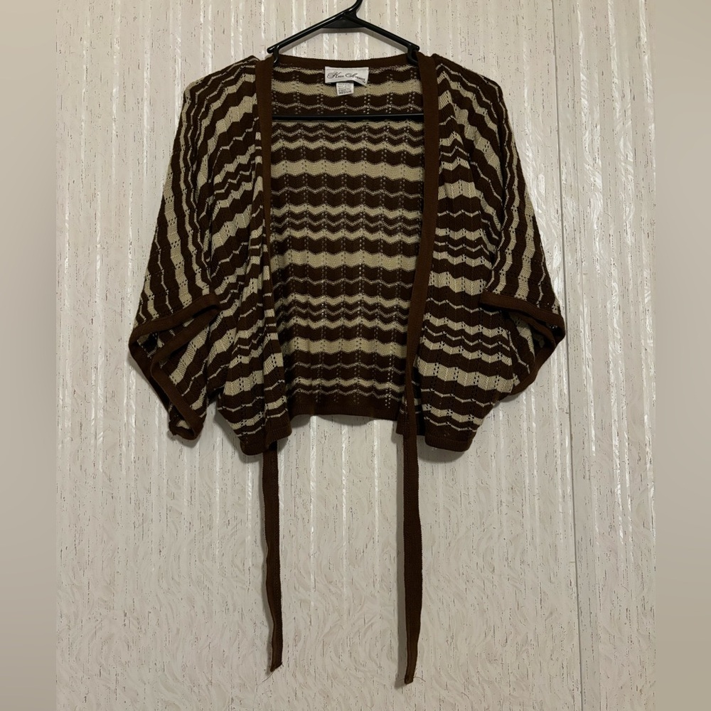 Brown and Cream Women's Cardigan